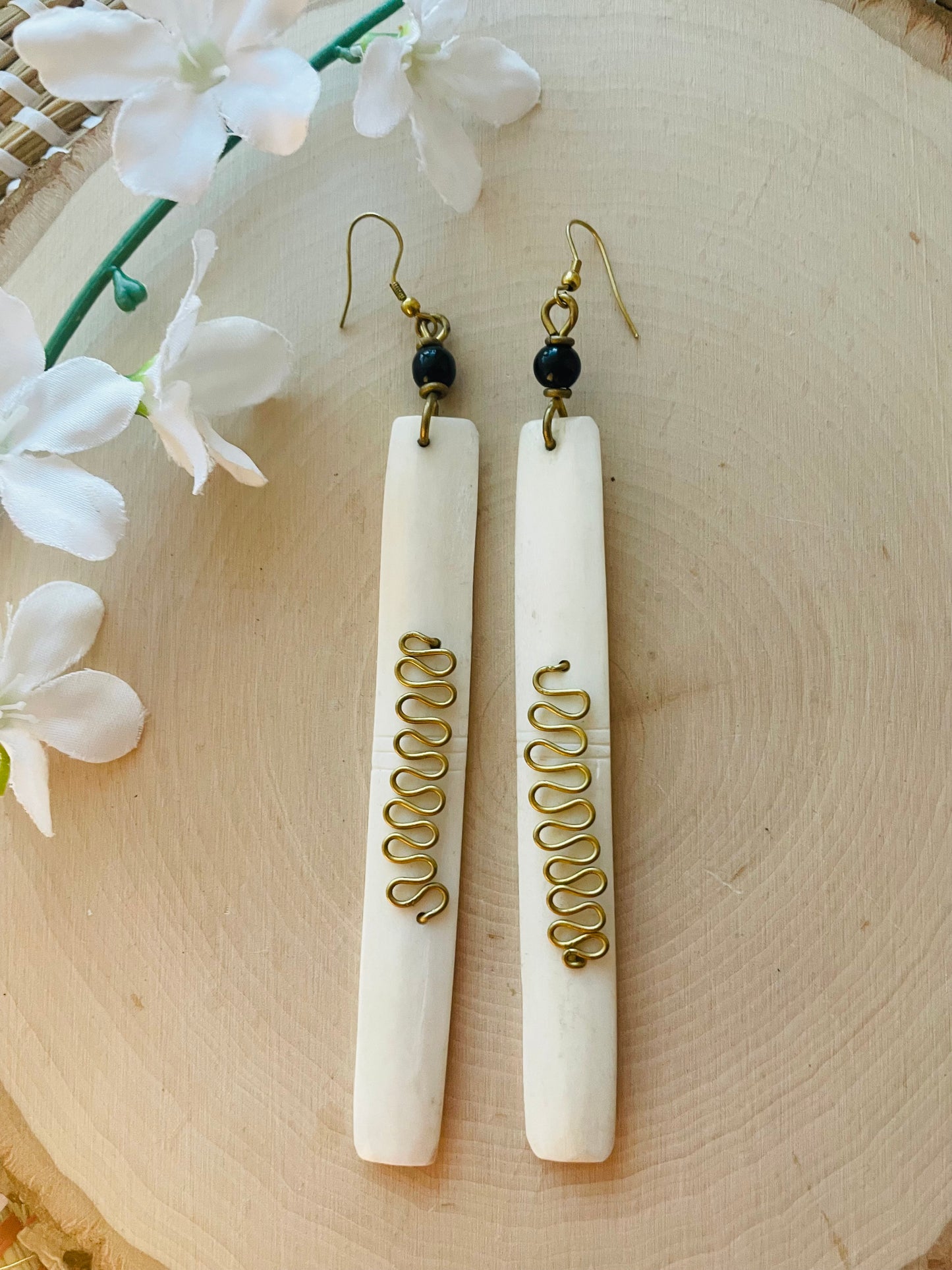 Long white brass Earring