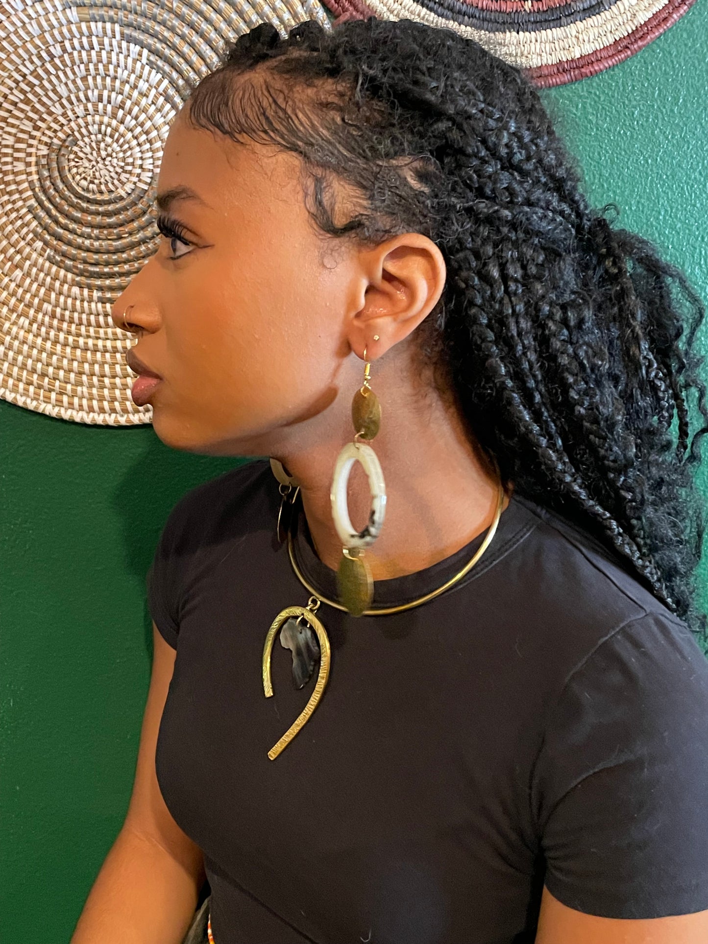 Double Brass Adaeze Brass Earrings- two toned