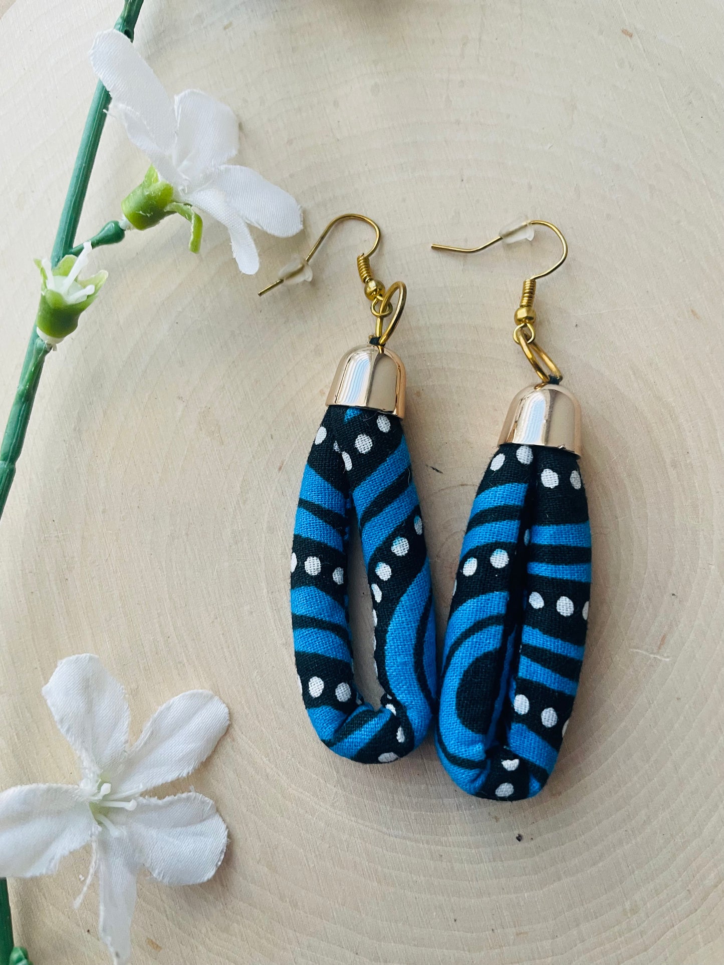 Ankara Fabric Blue Earrings