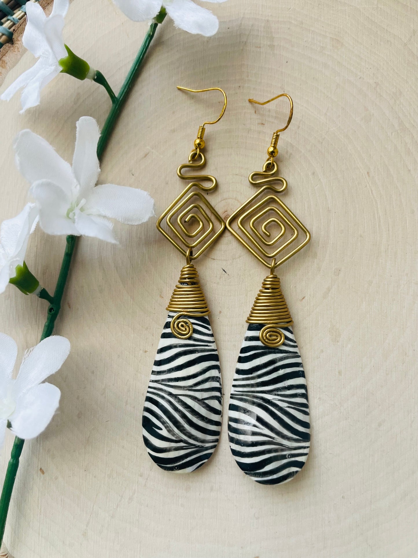 Mosi Zebra Brass Earrings