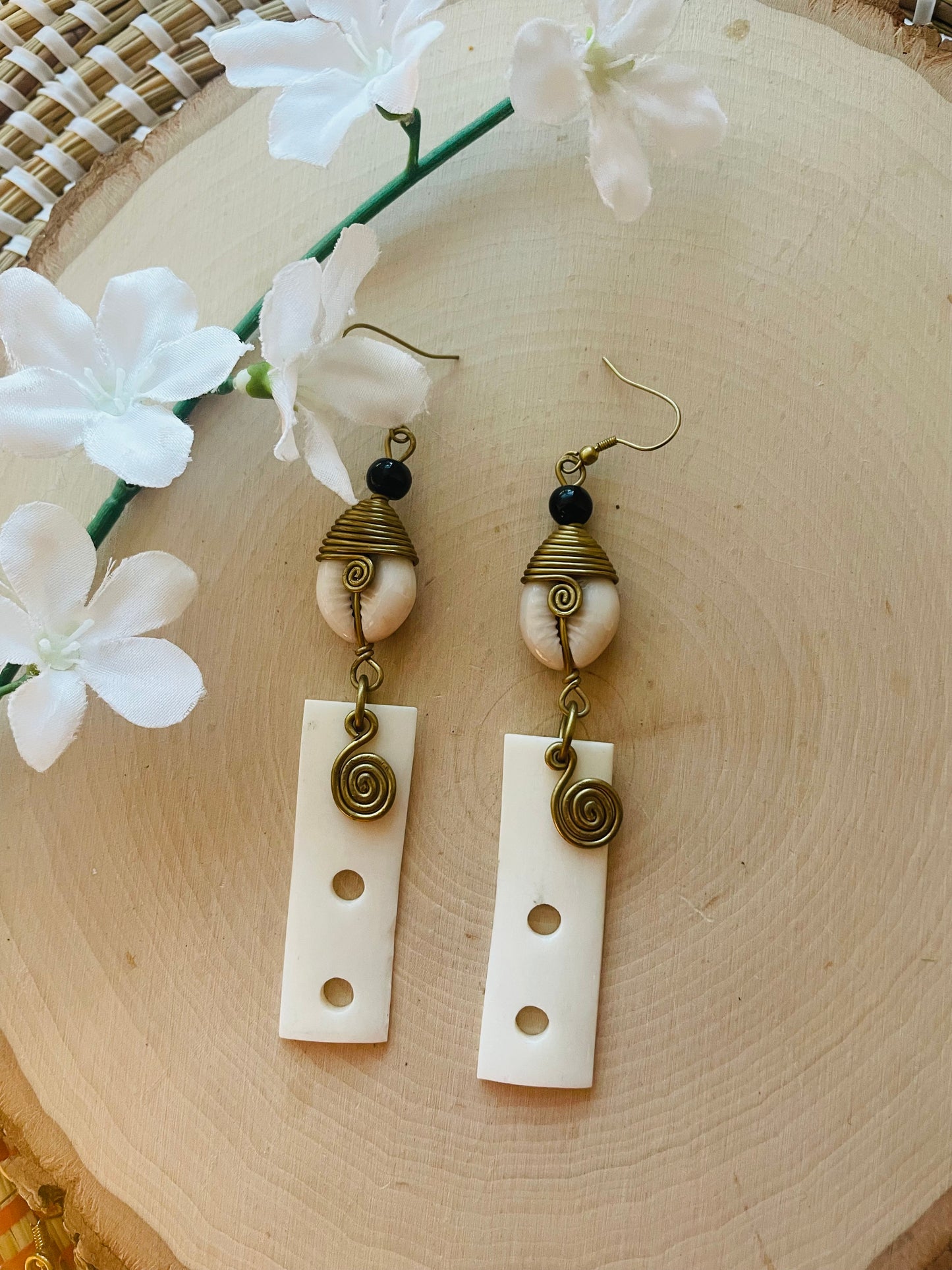 Rectangle Cowrie Earrings