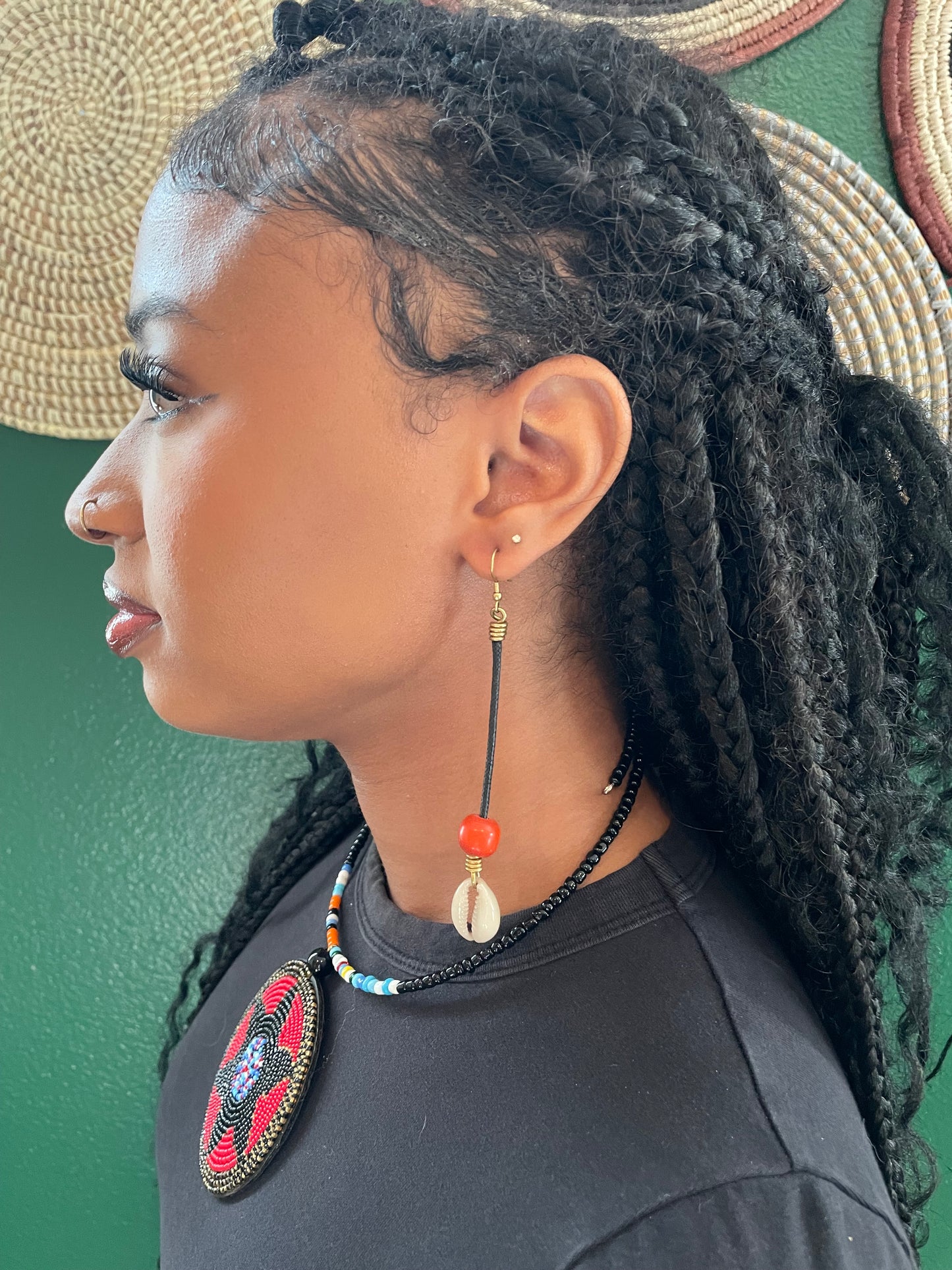 Beaded Cowrie Earrings