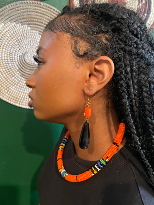 Orange Beaded Noir Earrings