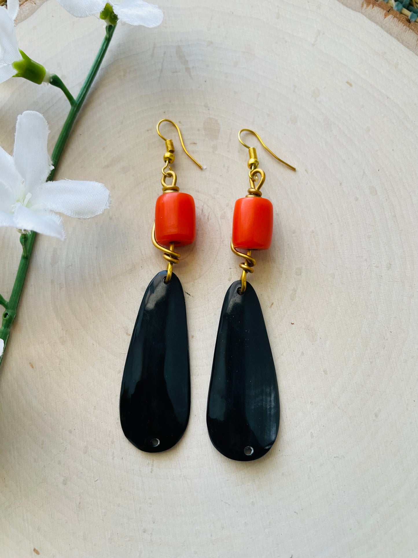 Orange Beaded Noir Earrings