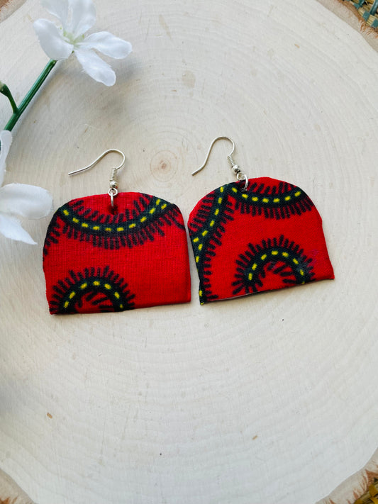 Red mix Ankara fabric earrings- clearance imperfect