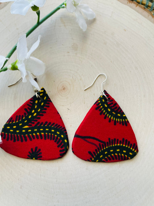 Red drop mix Ankara fabric earrings- clearance