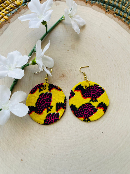 Yellow bird mix Ankara fabric earrings- clearance