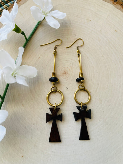 Brass Cross Drop earrings