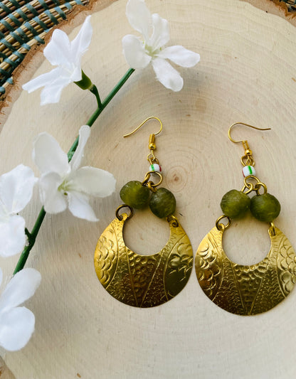 Tshwane Brass Beaded Earrings- Green