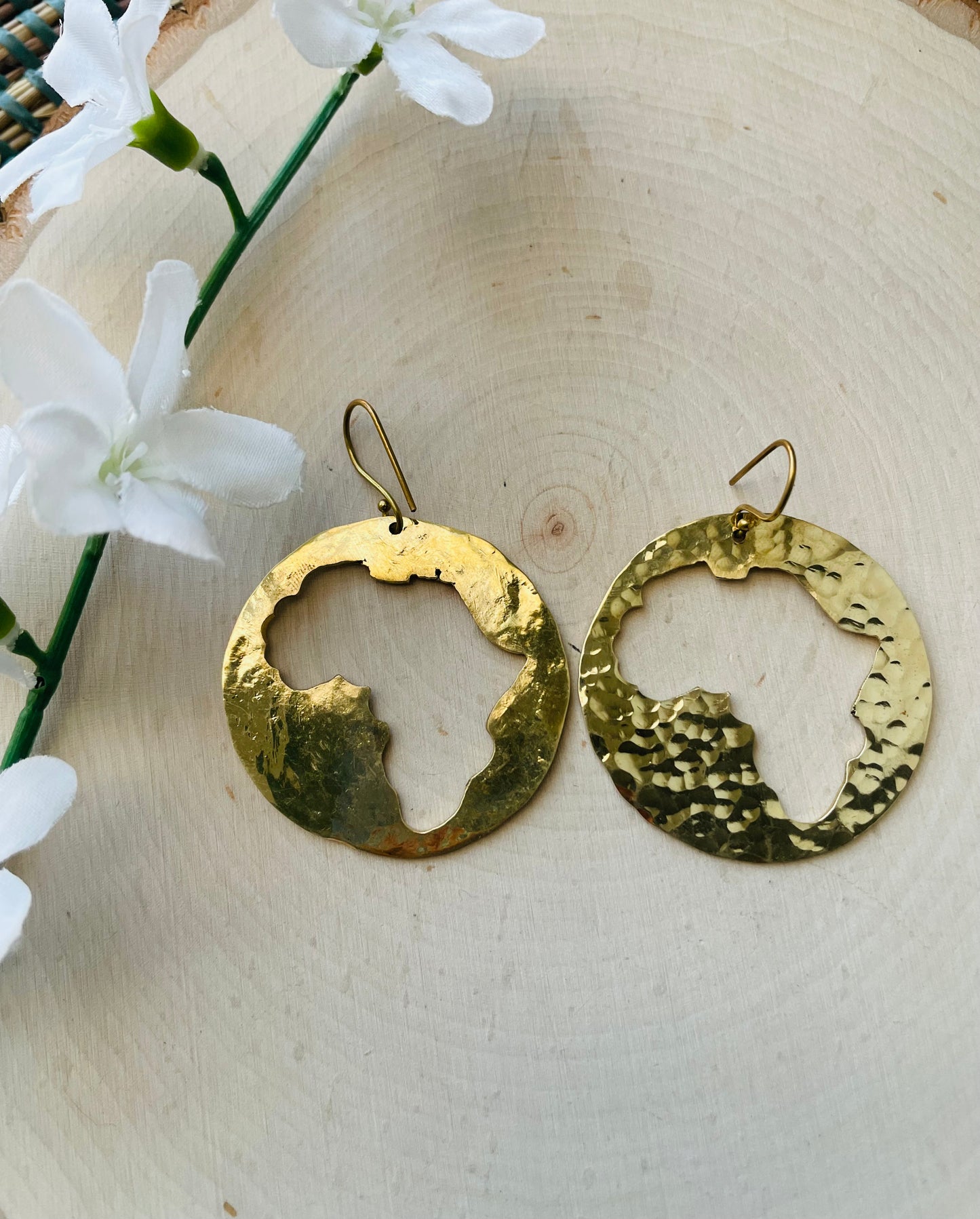 Africa shape Cut out Brass Earrings hammered