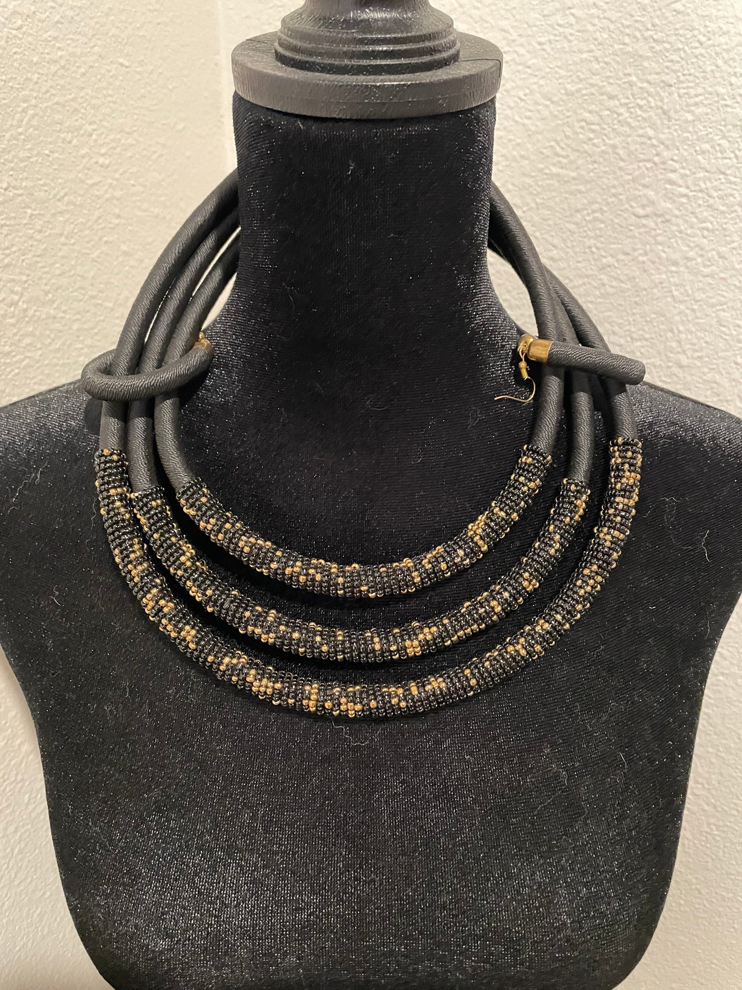 Black and Gold beaded necklace & Earring set
