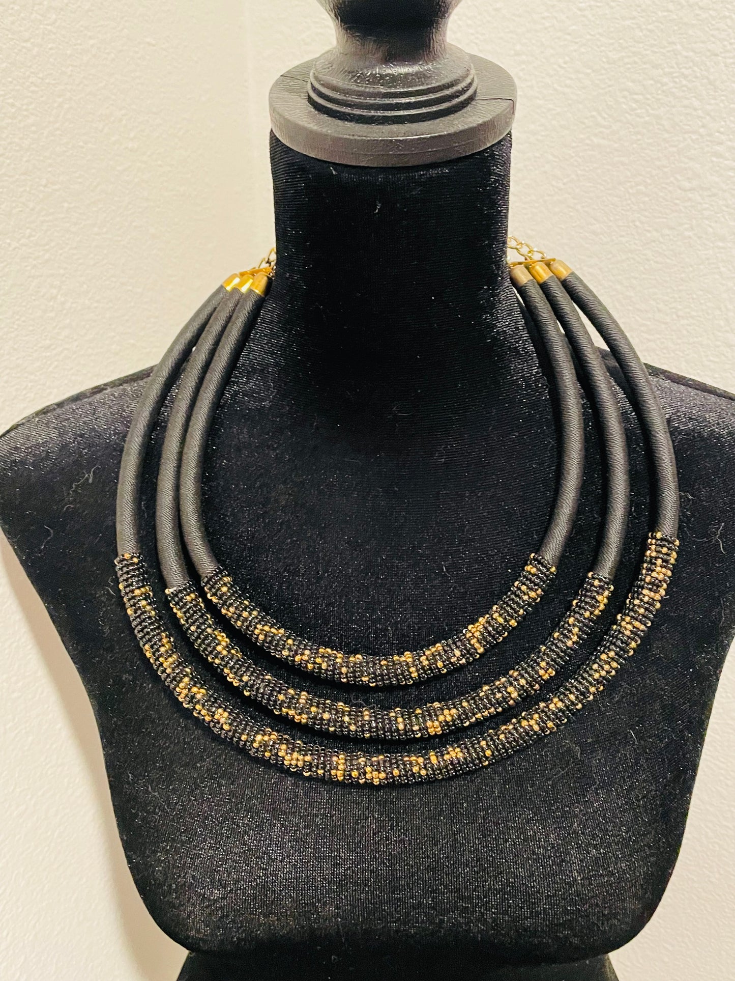 Black and Gold beaded necklace & Earring set