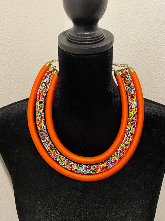 Orange mix beaded necklace