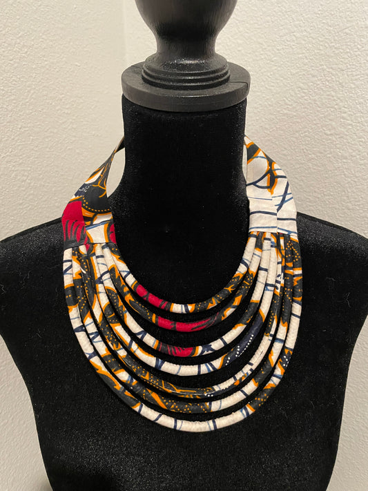 White mix ankara wrapped necklace- clearance