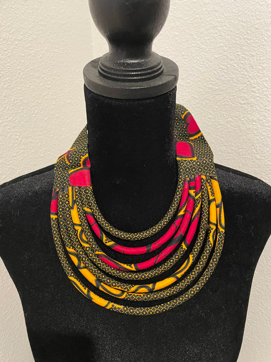 Yellow and red mix ankara wrapped necklace- clearance