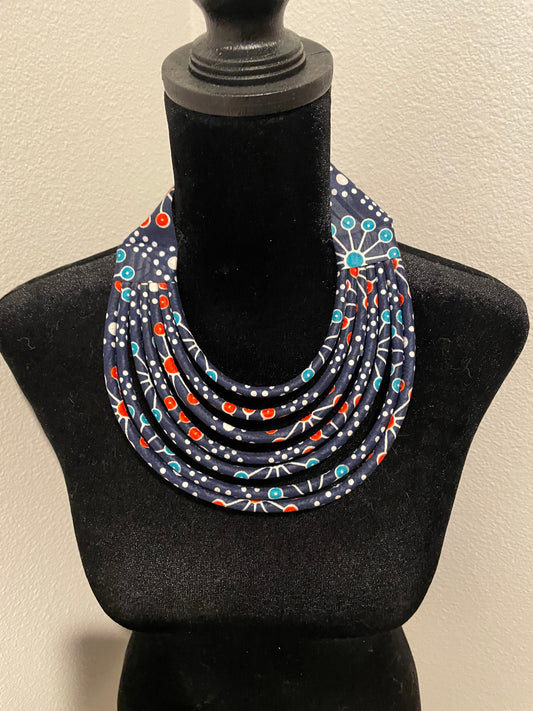 blue mix ankara wrapped necklace- clearance