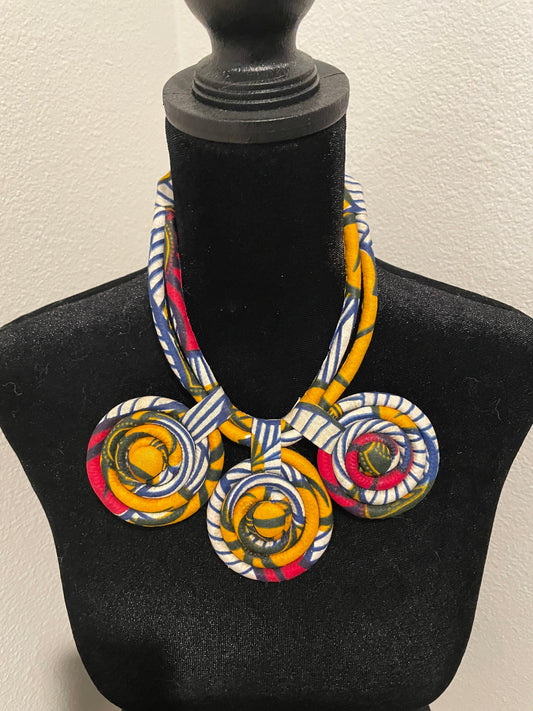 3 circle Ankara wrapped necklace- clearance