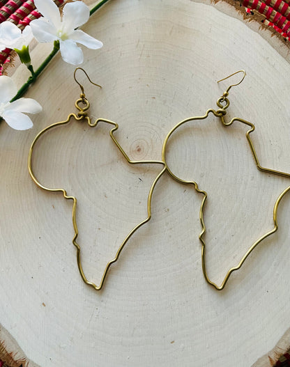 Africa Shaped Brass Earrings