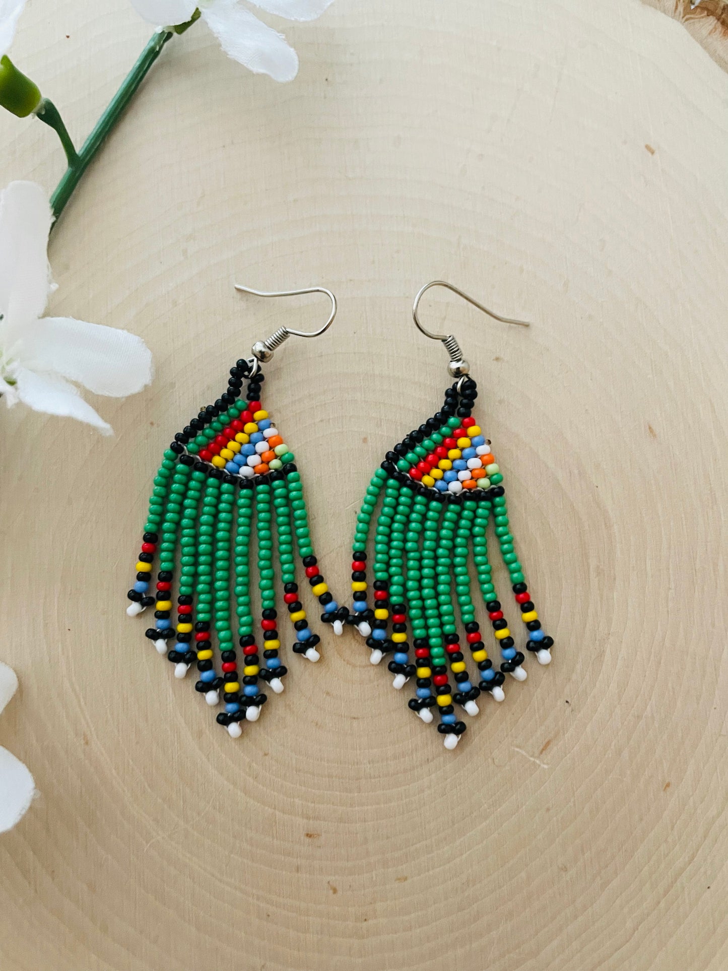 South African beaded earrings clearance- Green