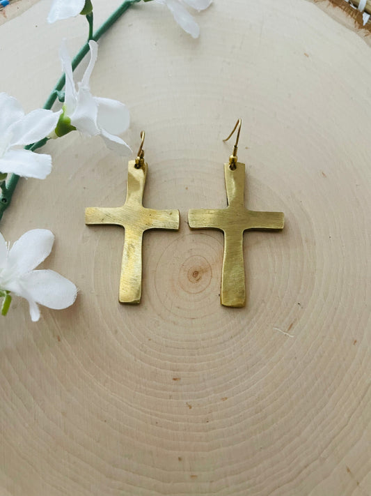 Brass Cross Earrings- imperfect