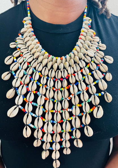 Multi Cowrie statement necklace