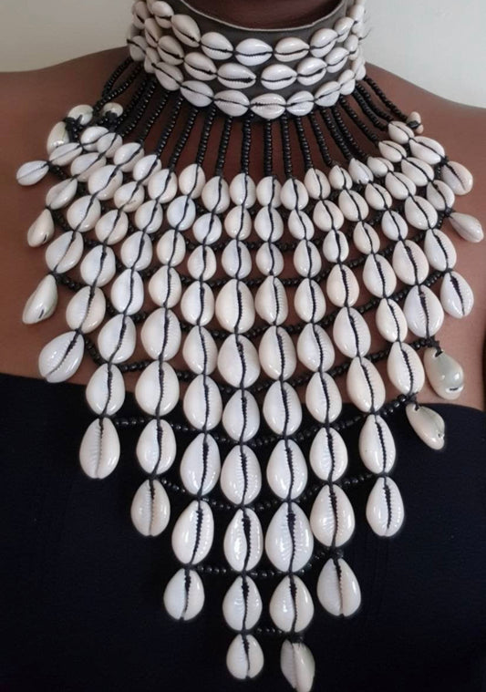 Cowrie shell statement necklace