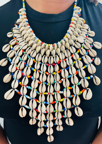 Multi Cowrie statement necklace